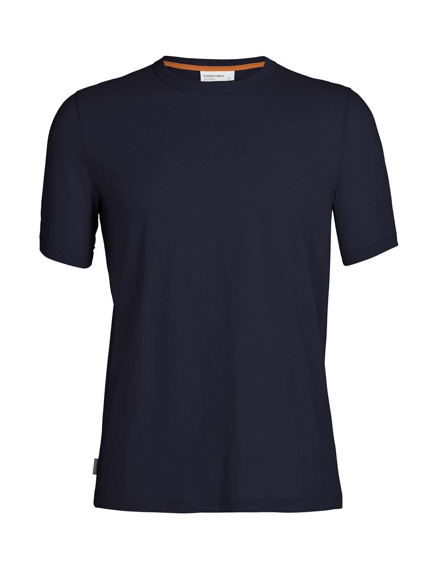 Midnight Navy Men\'s Icebreaker Tencel Cotton Short Sleeve T Shirts | USA 1195JPQJ